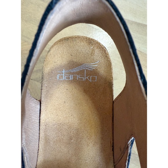 Dansko Black Leather Peep Toe Wedge Sandals Ankle Strap Buckle Womens Size 37 - Picture 6 of 8